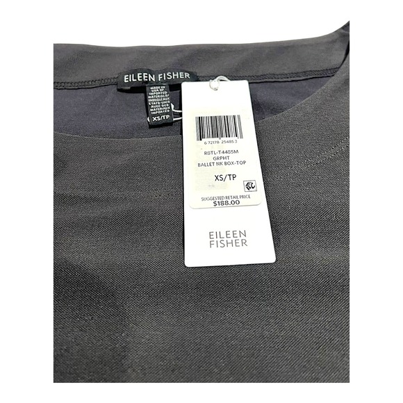 NWT Eileen Fisher Ballet Neck Box Top XS Charcoal Gray Long Sleeve MSRP $188 - Picture 2 of 15